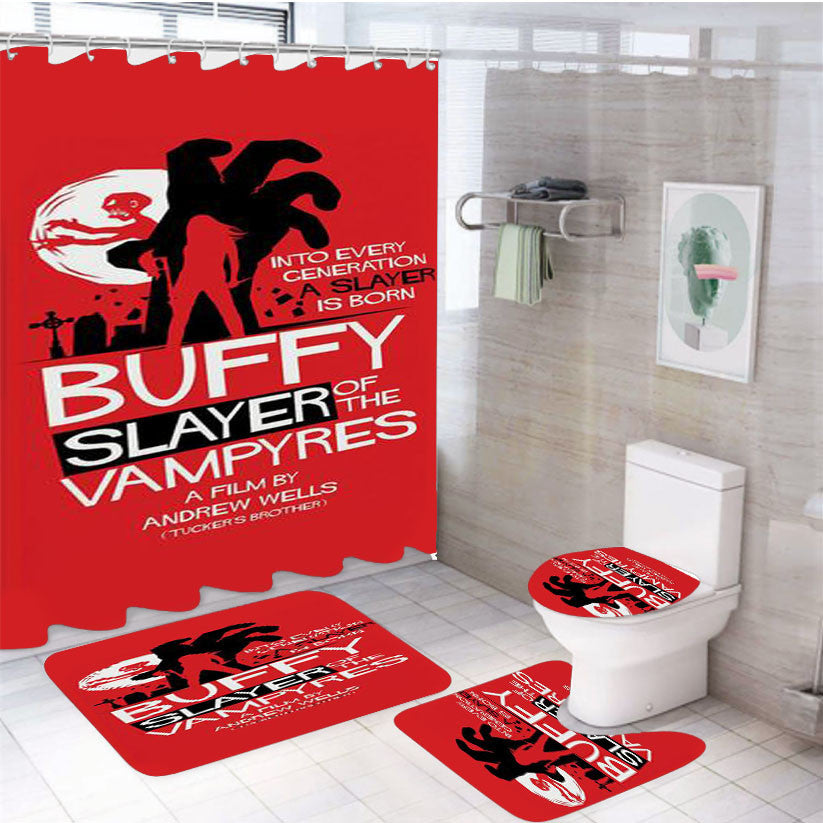 Slayer Of The Vampyres 4Pcs Bathroom Non-Slip Rugs Shower Curtain Fabric Waterproof