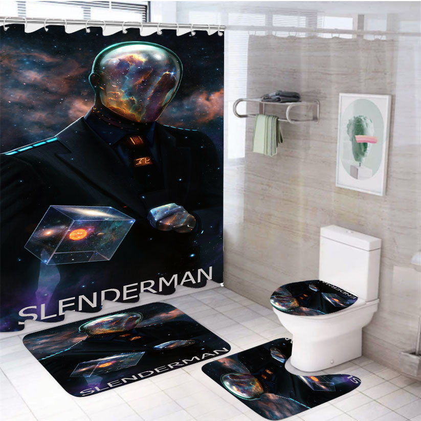 Slenderman Avengers 4Pcs Bathroom Non-Slip Rugs Shower Curtain Fabric Waterproof
