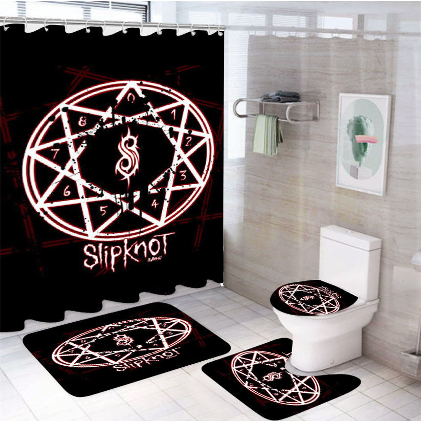 Slipknot 4Pcs Bathroom Non-Slip Rugs Shower Curtain Fabric Waterproof