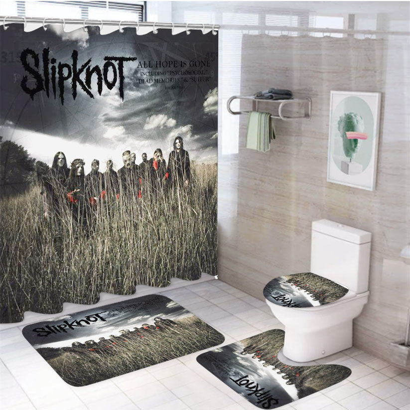 Slipknot 5 4Pcs Bathroom Non-Slip Rugs Shower Curtain Fabric Waterproof
