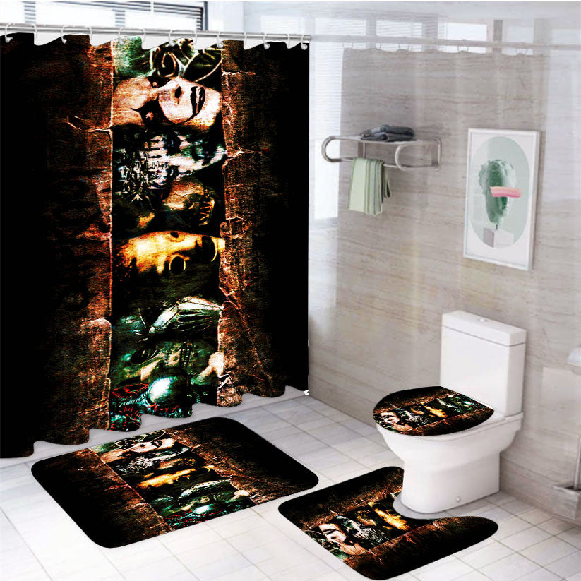 Slipknot 6 4Pcs Bathroom Non-Slip Rugs Shower Curtain Fabric Waterproof