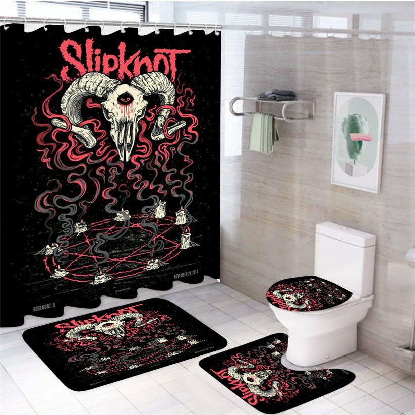 Slipknot Goats 4Pcs Bathroom Non-Slip Rugs Shower Curtain Fabric Waterproof