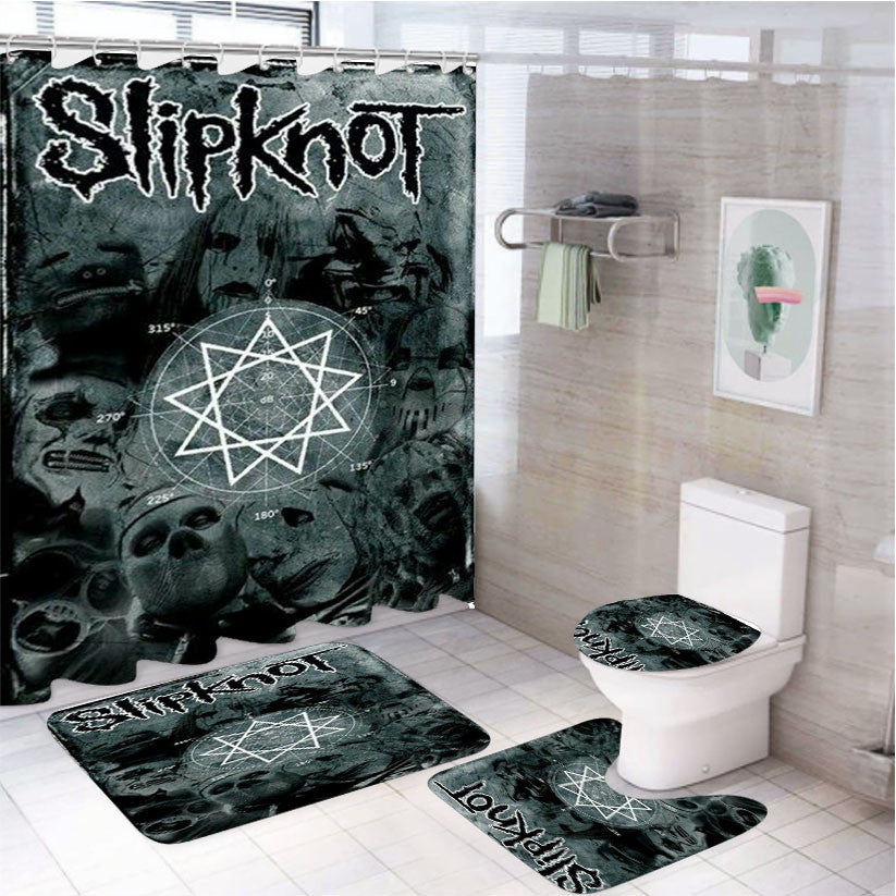 Slipknot Logo Poster 4Pcs Bathroom Non-Slip Rugs Shower Curtain Fabric Waterproof