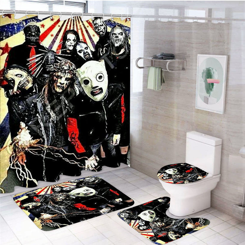 Slipknot Poster 4Pcs Bathroom Non-Slip Rugs Shower Curtain Fabric Waterproof