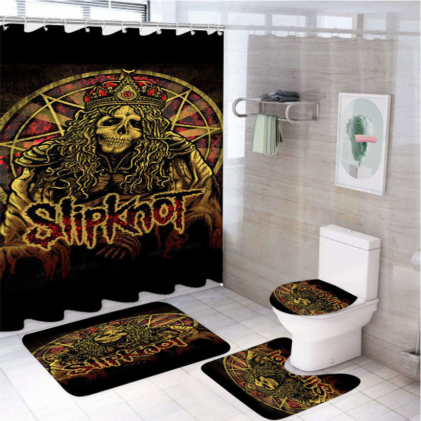 Slipknot Wallpaper 4Pcs Bathroom Non-Slip Rugs Shower Curtain Fabric Waterproof