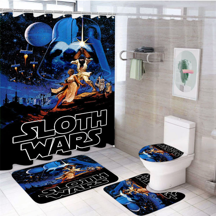 Sloth Wars 4Pcs Bathroom Non-Slip Rugs Shower Curtain Fabric Waterproof