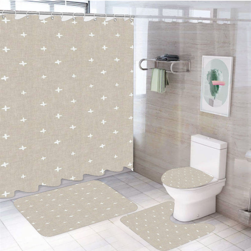 Slowmotion Blink 4Pcs Bathroom Non-Slip Rugs Shower Curtain Fabric Waterproof