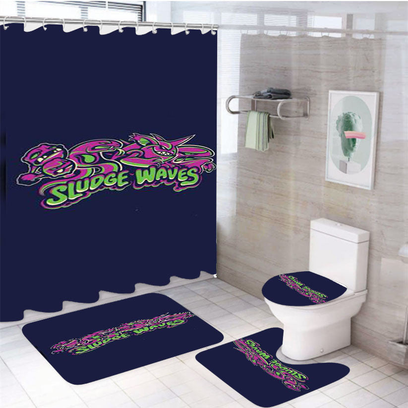 Sludge Waves 4Pcs Bathroom Non-Slip Rugs Shower Curtain Fabric Waterproof