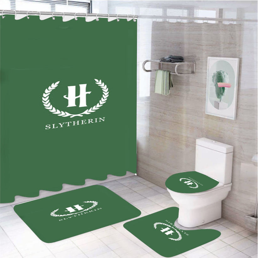 Slytherin 4Pcs Bathroom Non-Slip Rugs Shower Curtain Fabric Waterproof