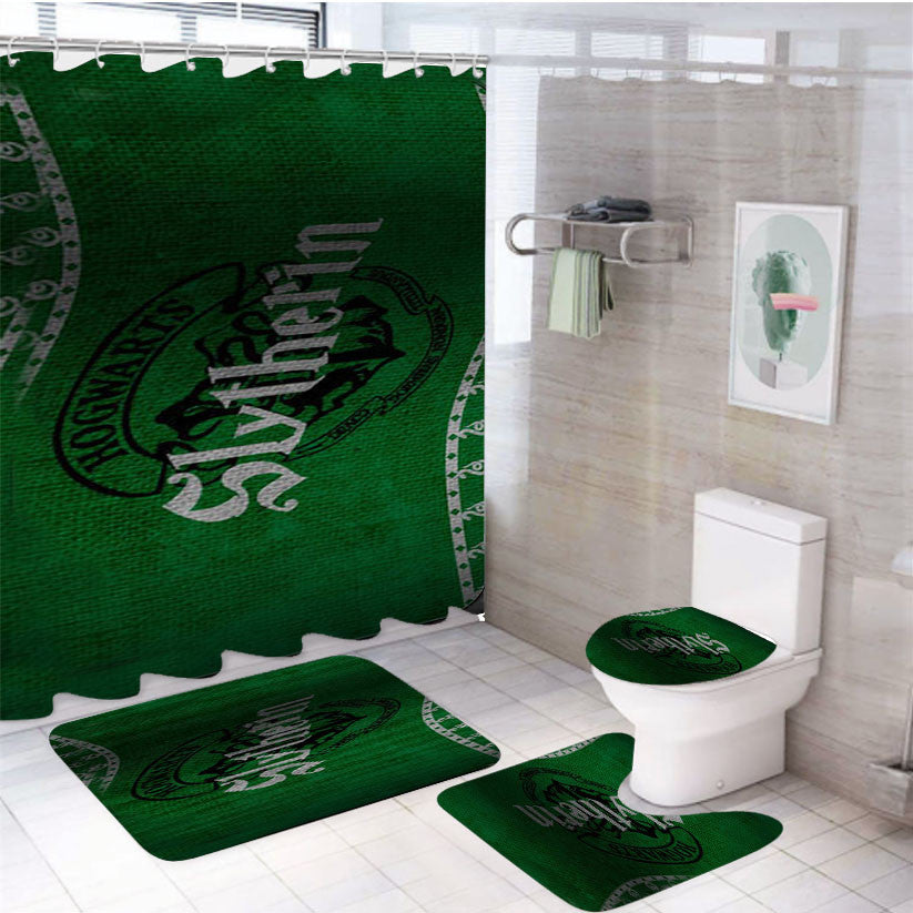 Slytherin Banner 4Pcs Bathroom Non-Slip Rugs Shower Curtain Fabric Waterproof