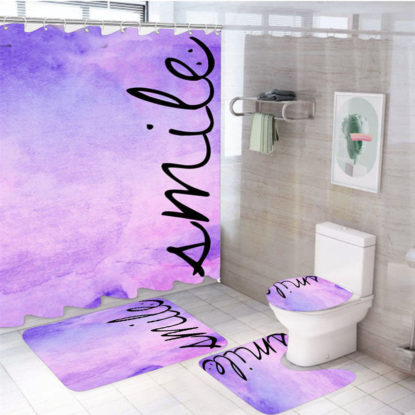 Smile 4Pcs Bathroom Non-Slip Rugs Shower Curtain Fabric Waterproof