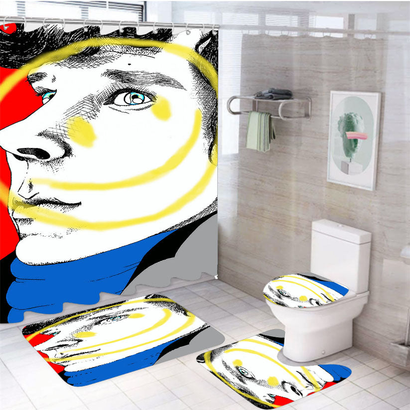 Smiley Sherlock Holmes 4Pcs Bathroom Non-Slip Rugs Shower Curtain Fabric Waterproof