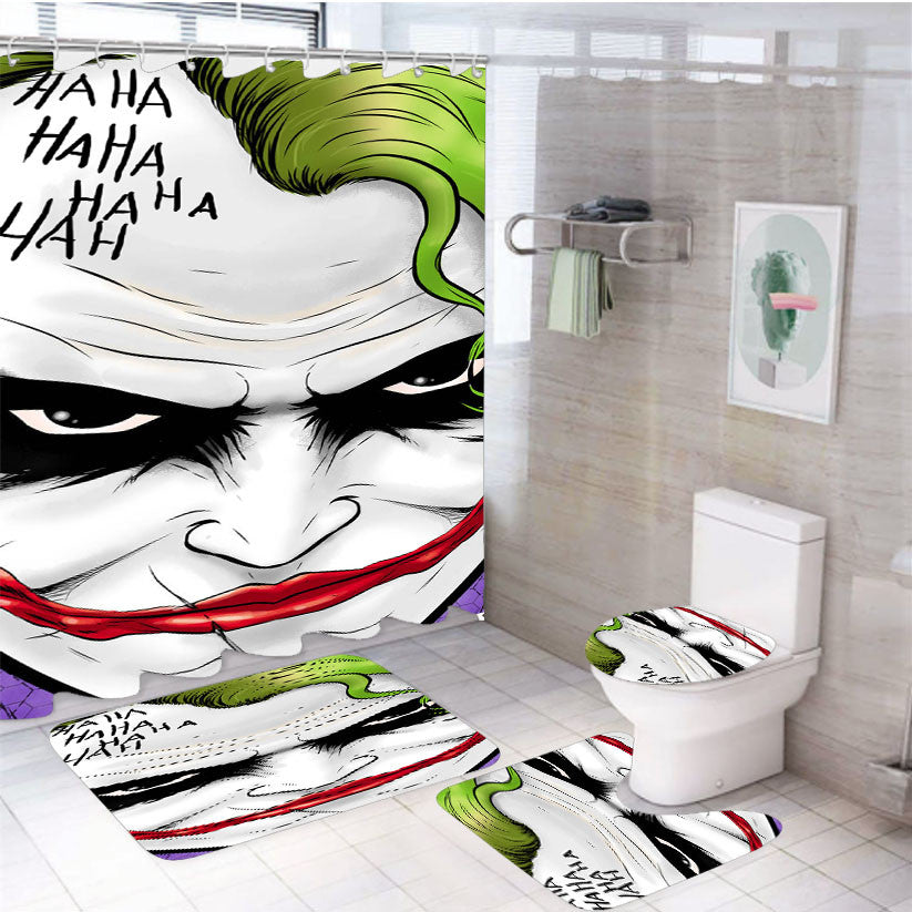 Smilling Joker Laugh 4Pcs Bathroom Non-Slip Rugs Shower Curtain Fabric Waterproof