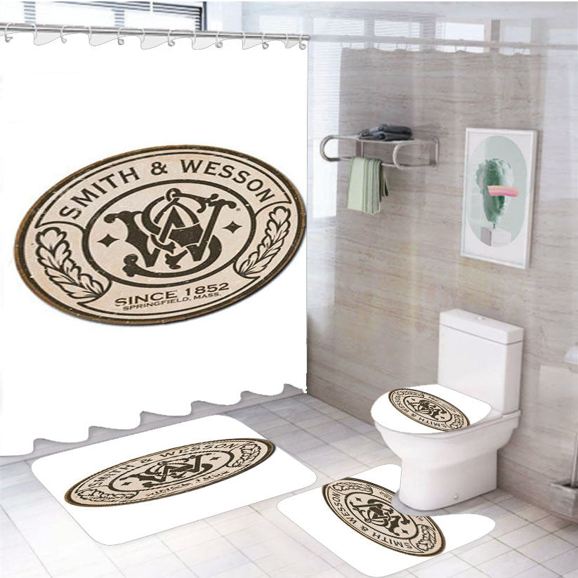 Smith And Wesson 185 4Pcs Bathroom Non-Slip Rugs Shower Curtain Fabric Waterproof