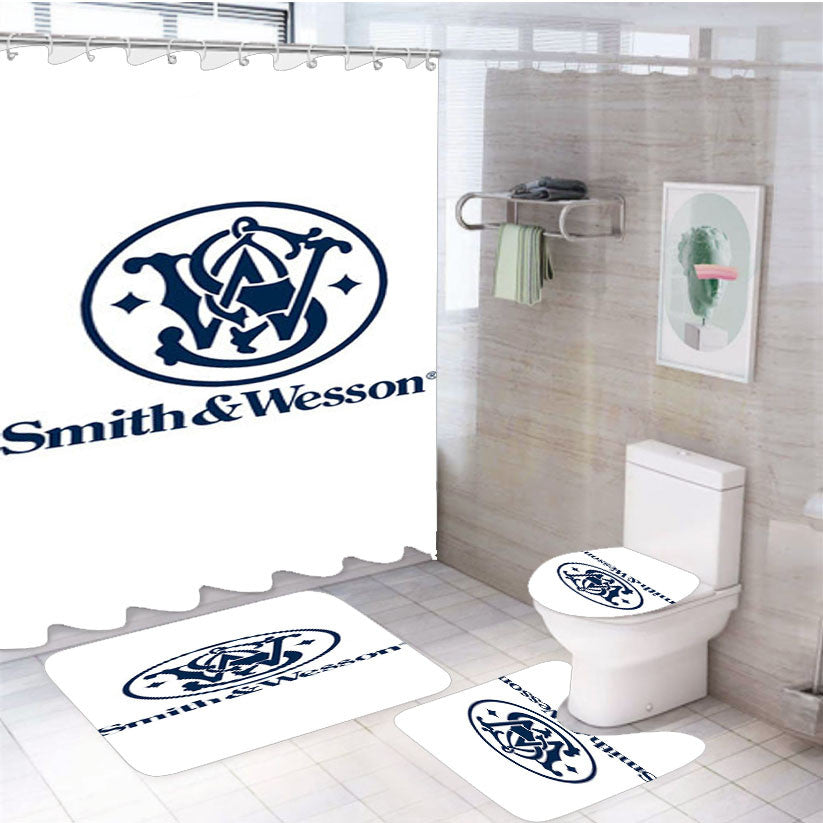 Smith And Wesson New 4Pcs Bathroom Non-Slip Rugs Shower Curtain Fabric Waterproof
