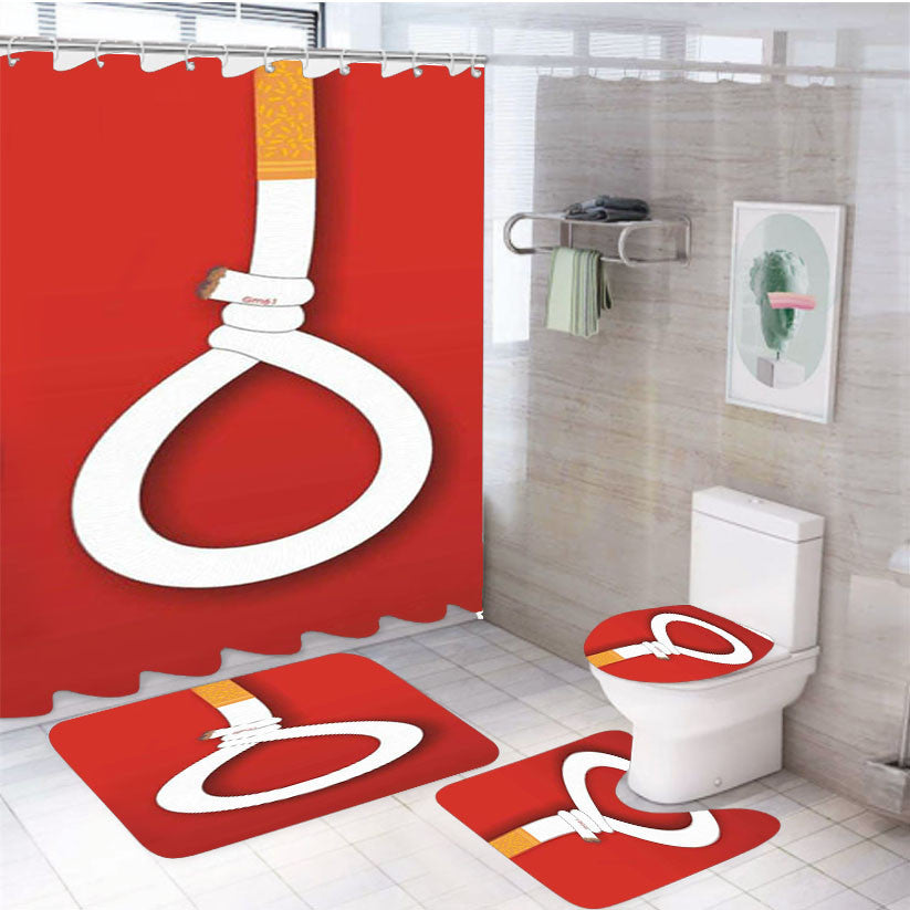 Smoking Equals Death 4Pcs Bathroom Non-Slip Rugs Shower Curtain Fabric Waterproof