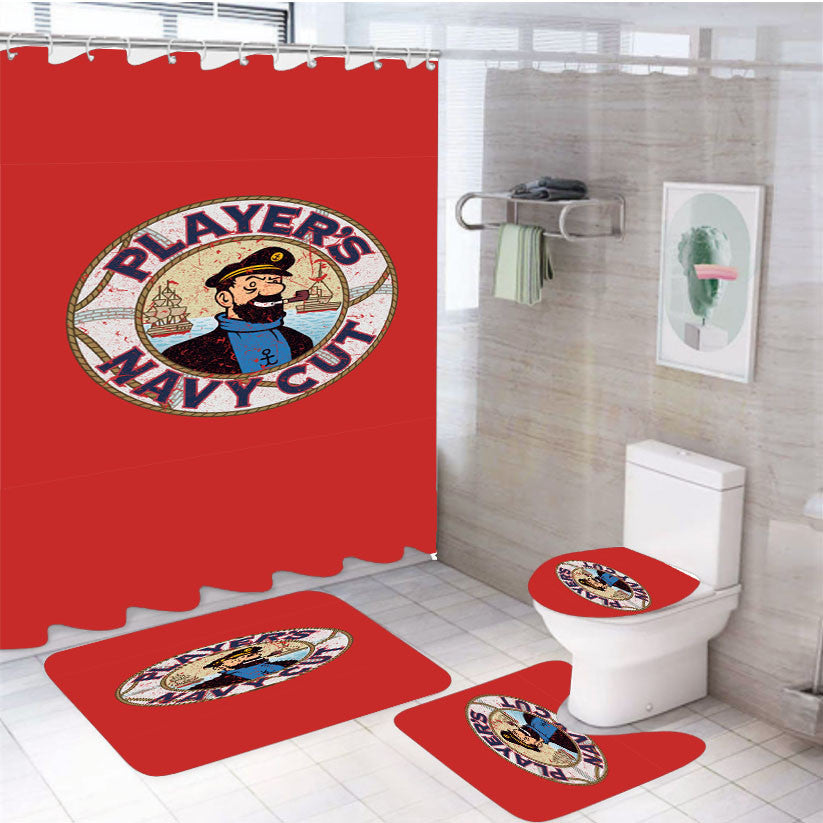Smoking Haddock 4Pcs Bathroom Non-Slip Rugs Shower Curtain Fabric Waterproof