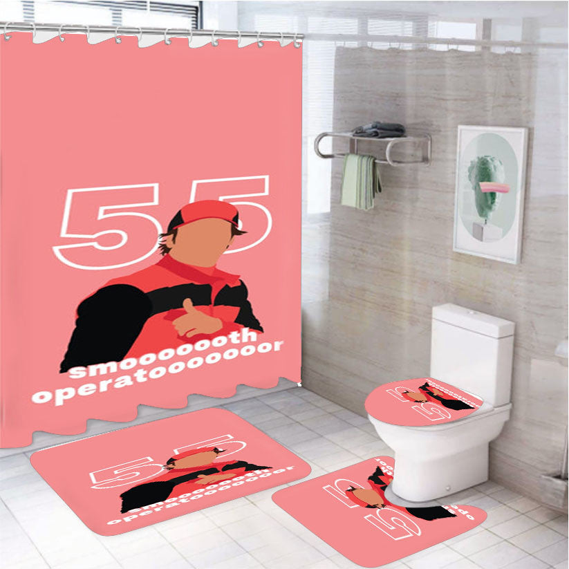 Smooth Operator 4Pcs Bathroom Non-Slip Rugs Shower Curtain Fabric Waterproof