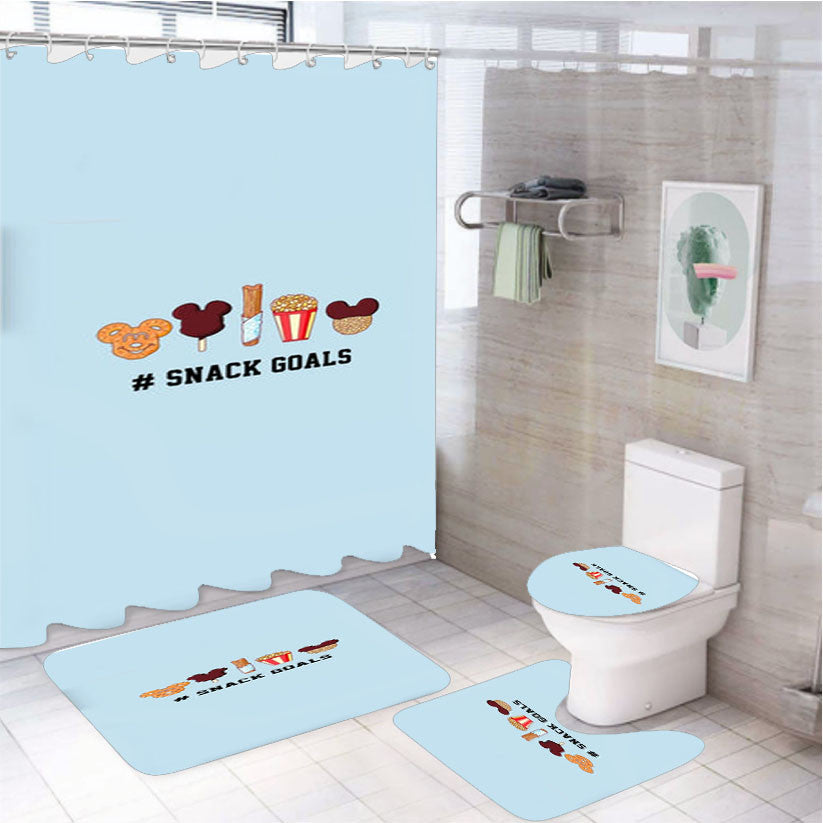 Snack Goals 4Pcs Bathroom Non-Slip Rugs Shower Curtain Fabric Waterproof