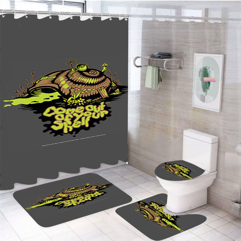 Snailface 4Pcs Bathroom Non-Slip Rugs Shower Curtain Fabric Waterproof