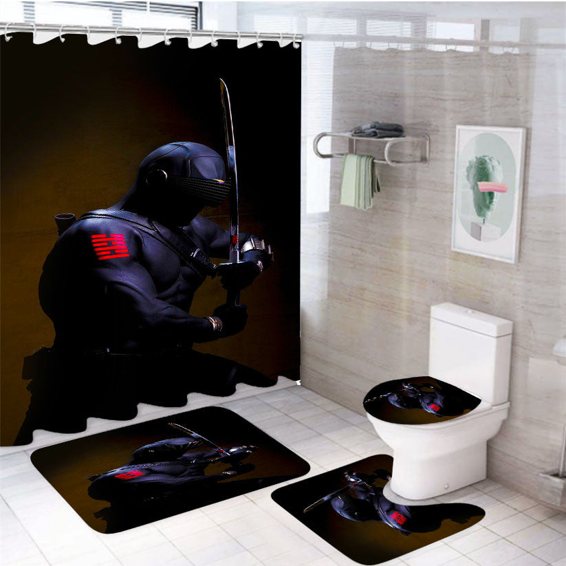 Snake Eyes G.I 4Pcs Bathroom Non-Slip Rugs Shower Curtain Fabric Waterproof