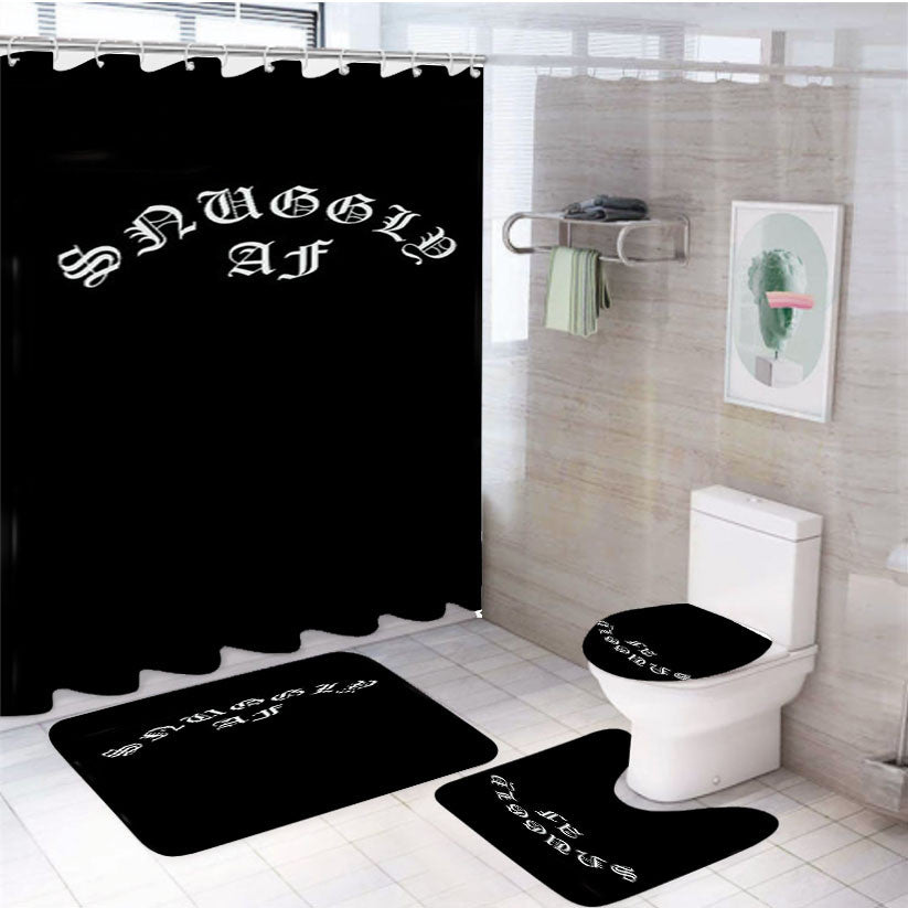 Snnuggly Af Spooning Cuddle Bunny Monster 4Pcs Bathroom Non-Slip Rugs Shower Curtain Fabric Waterproof