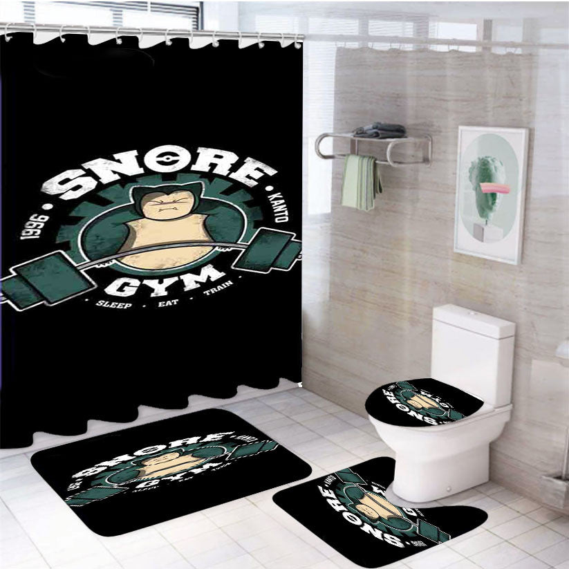Snore Gym 4Pcs Bathroom Non-Slip Rugs Shower Curtain Fabric Waterproof