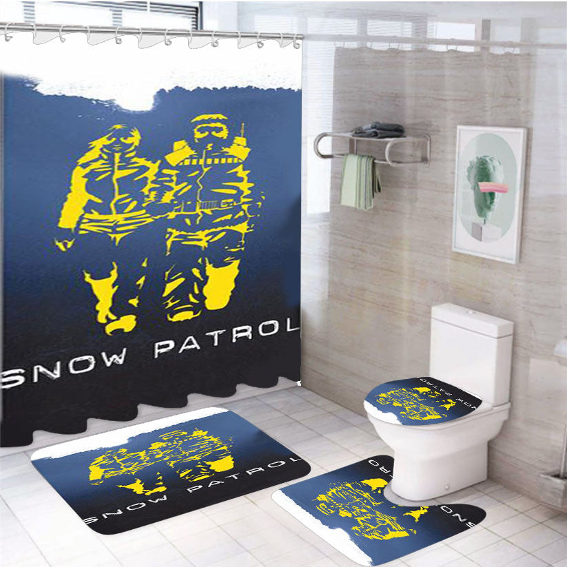 Snow Patrol 4Pcs Bathroom Non-Slip Rugs Shower Curtain Fabric Waterproof