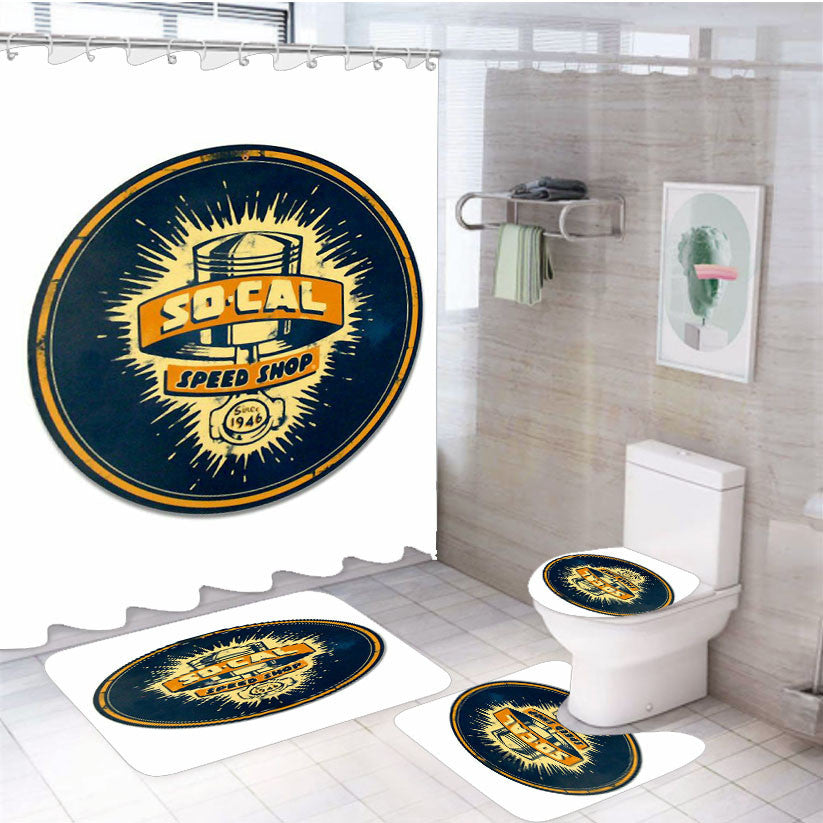So Cal Speed Shop 4Pcs Bathroom Non-Slip Rugs Shower Curtain Fabric Waterproof
