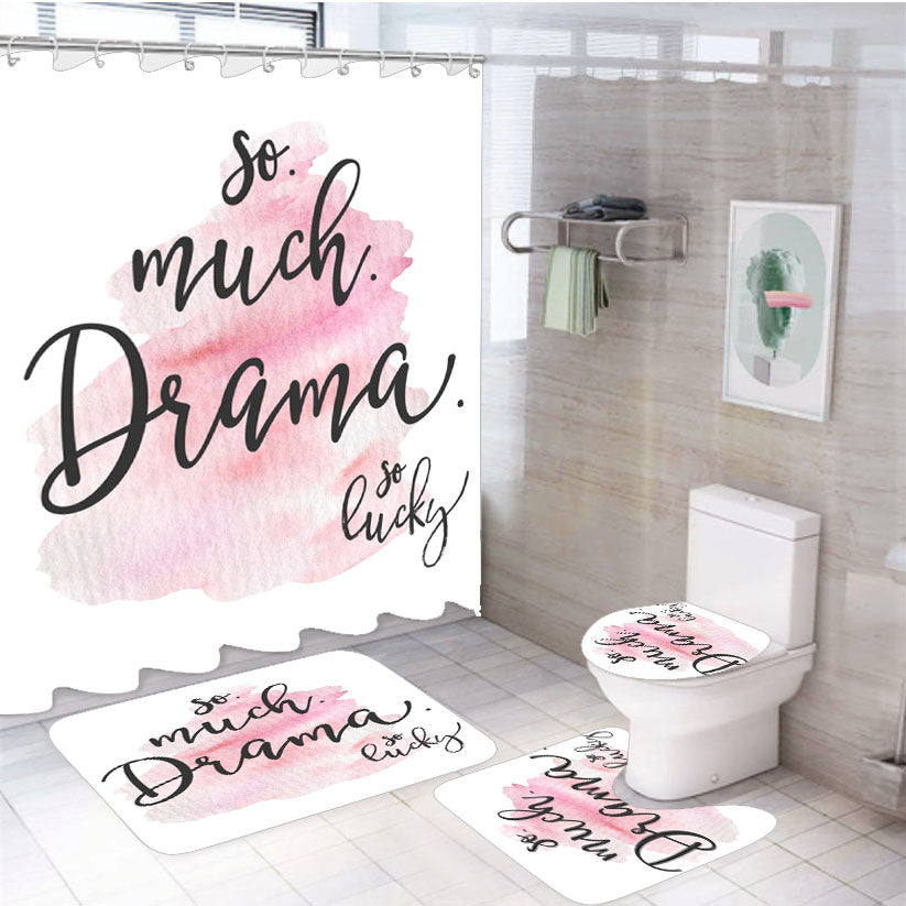 So Much Drama 4Pcs Bathroom Non-Slip Rugs Shower Curtain Fabric Waterproof