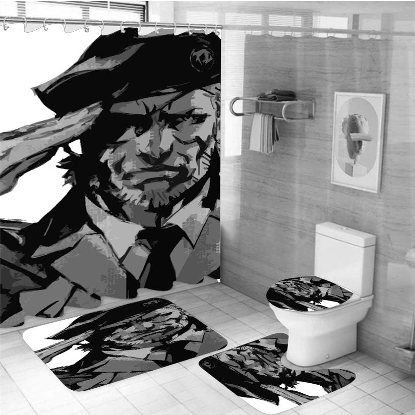 Solid Snake Metal Gear 4Pcs Bathroom Non-Slip Rugs Shower Curtain Fabric Waterproof