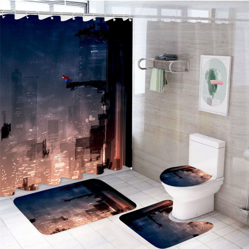 Some Awesome Spiderman 4Pcs Bathroom Non-Slip Rugs Shower Curtain Fabric Waterproof