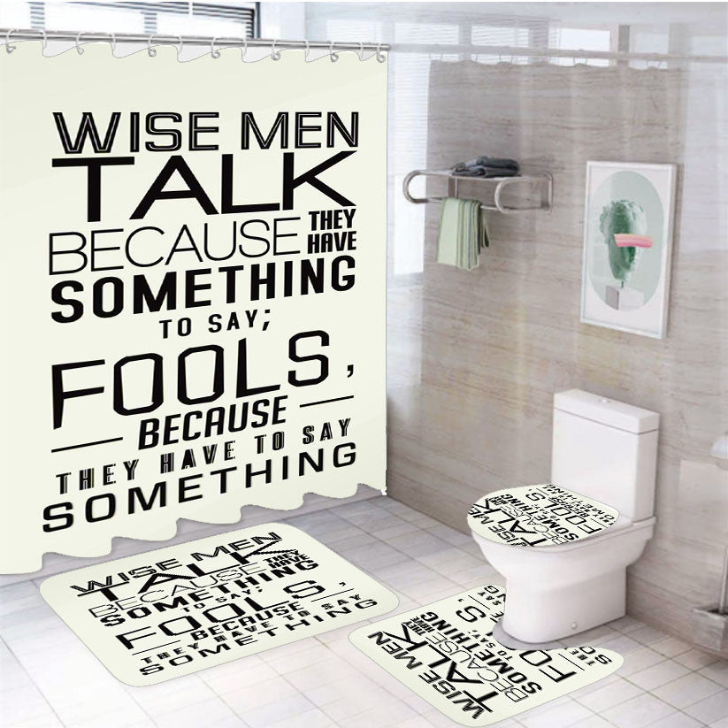 Something Quote White 4Pcs Bathroom Non-Slip Rugs Shower Curtain Fabric Waterproof