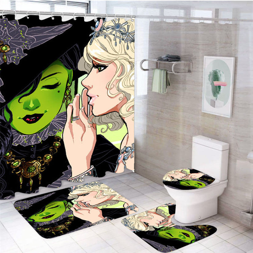 Something Wicked 4Pcs Bathroom Non-Slip Rugs Shower Curtain Fabric Waterproof