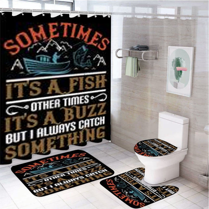 Sometimes It'S A Fish 4Pcs Bathroom Non-Slip Rugs Shower Curtain Fabric Waterproof