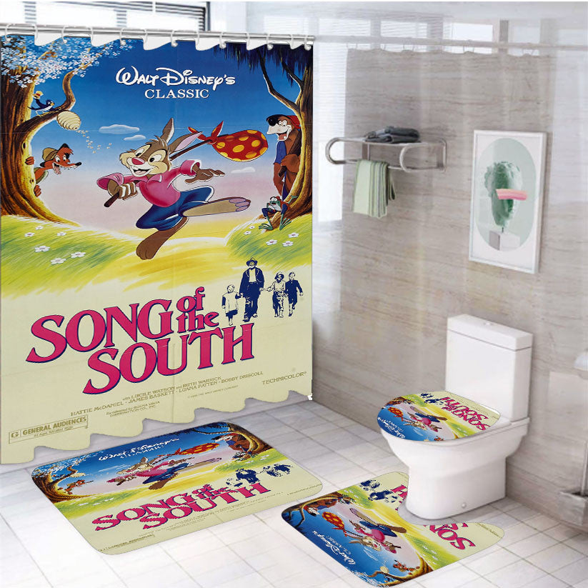 Song Of The South 4Pcs Bathroom Non-Slip Rugs Shower Curtain Fabric Waterproof