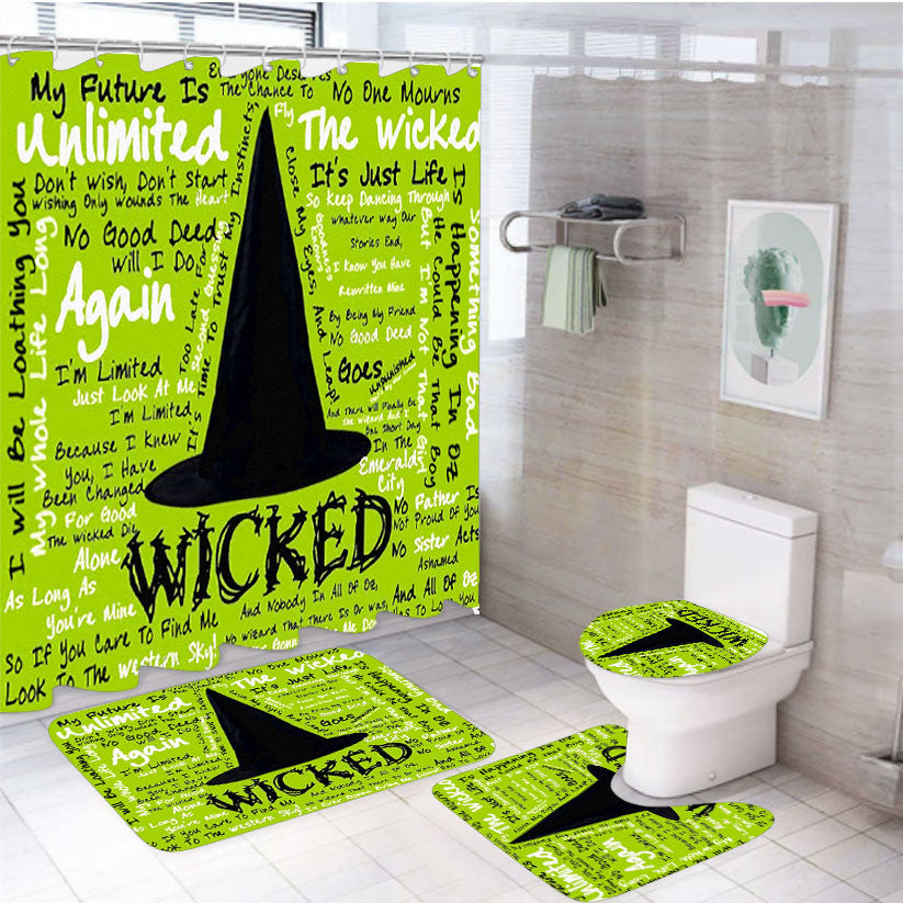 Song Of Wicked The Musical Green Lyrics 4Pcs Bathroom Non-Slip Rugs Shower Curtain Fabric Waterproof