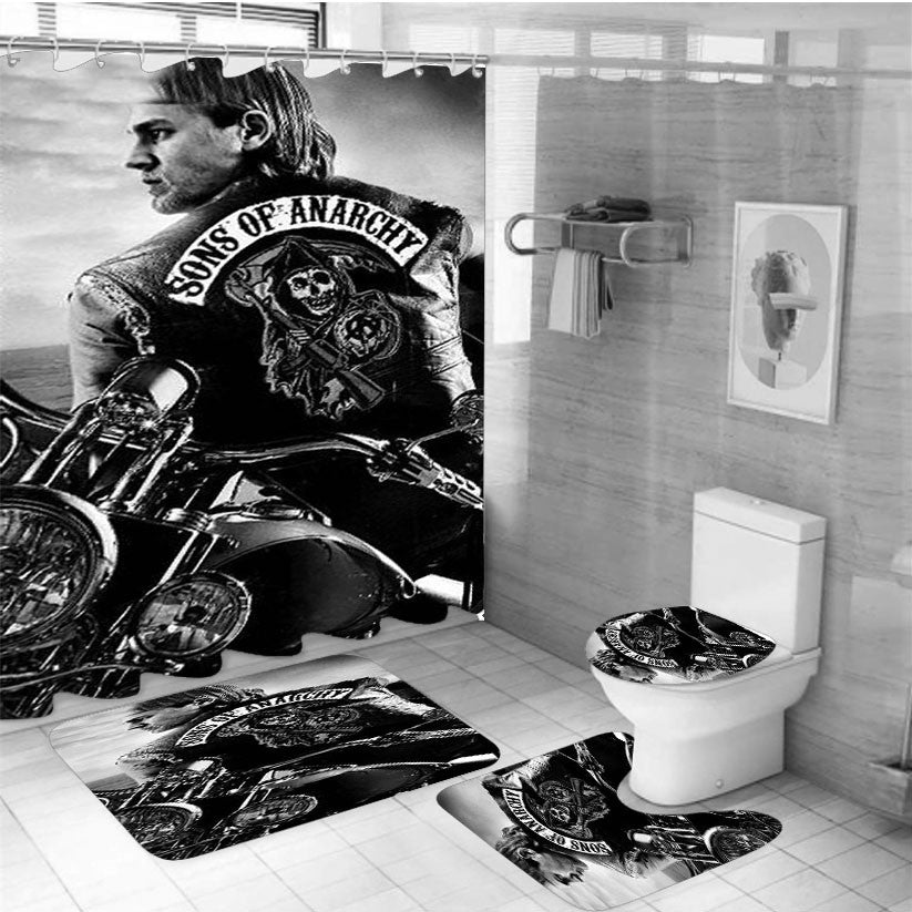 Sons Of Anarchy Cover 4Pcs Bathroom Non-Slip Rugs Shower Curtain Fabric Waterproof