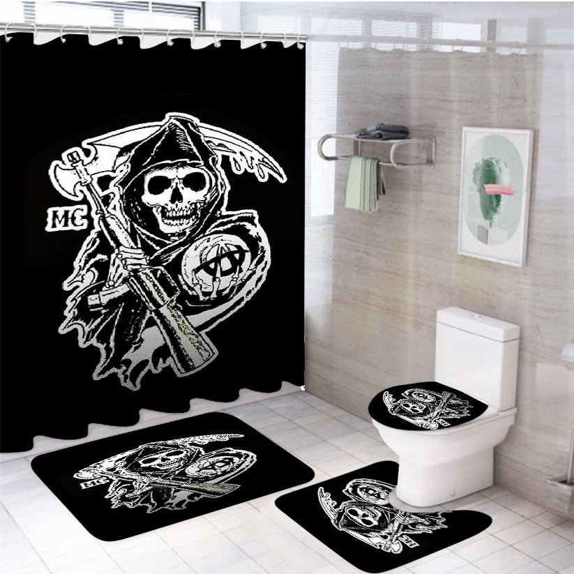 Sons Of Anarchy Mc Logo 4Pcs Bathroom Non-Slip Rugs Shower Curtain Fabric Waterproof