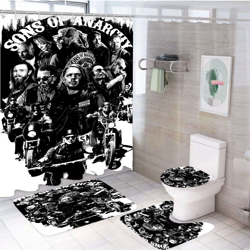 Sons Of Anarchy Reaper 2 4Pcs Bathroom Non-Slip Rugs Shower Curtain Fabric Waterproof