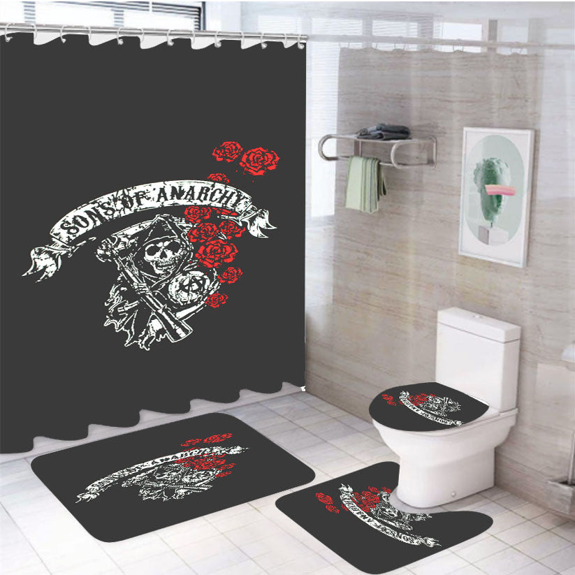 Sons Of Anarchy Reaper Roses 4Pcs Bathroom Non-Slip Rugs Shower Curtain Fabric Waterproof