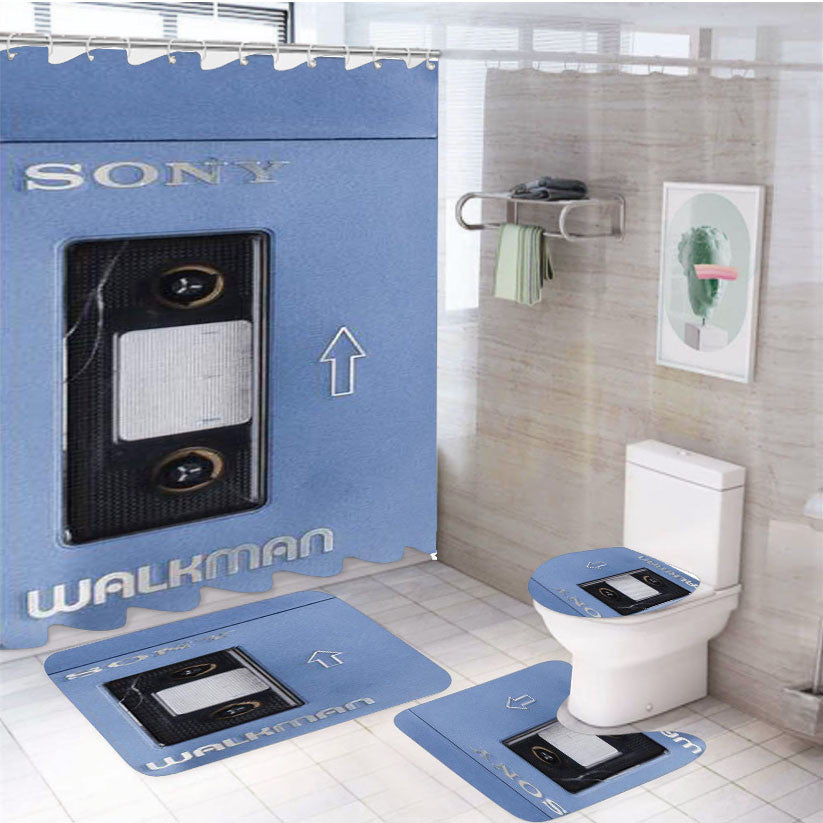 Sony Walkman 4Pcs Bathroom Non-Slip Rugs Shower Curtain Fabric Waterproof