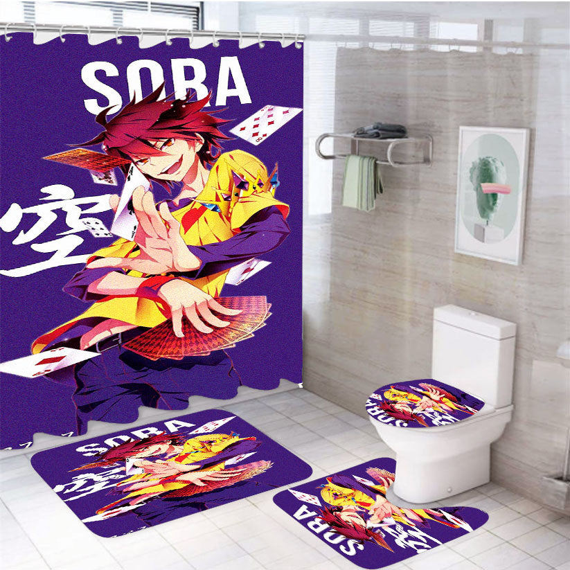 Sora Kingdom Hearts 4Pcs Bathroom Non-Slip Rugs Shower Curtain Fabric Waterproof