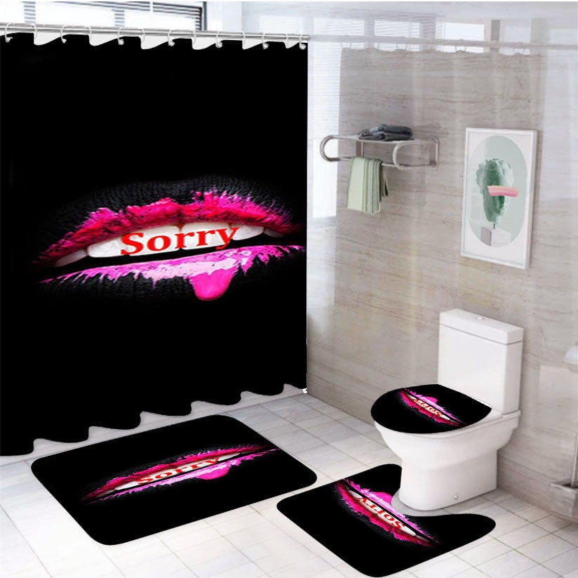 Sorry Mouth 4Pcs Bathroom Non-Slip Rugs Shower Curtain Fabric Waterproof