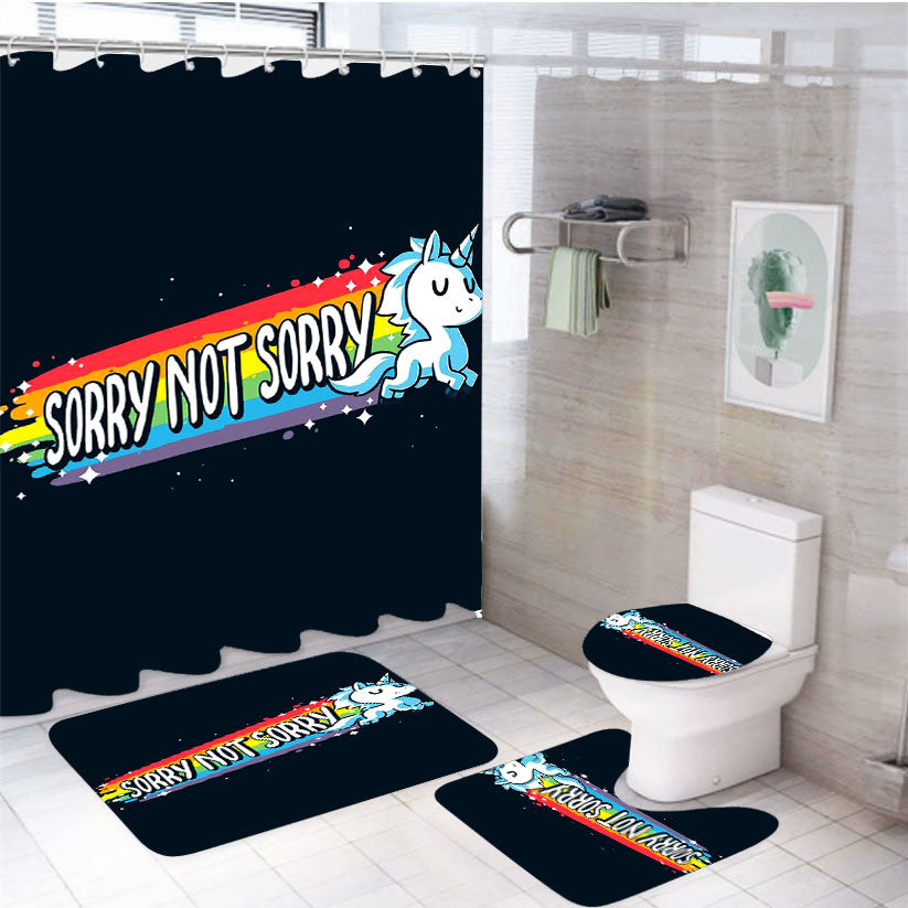 Sorry Not Sorry Unicorn 4Pcs Bathroom Non-Slip Rugs Shower Curtain Fabric Waterproof