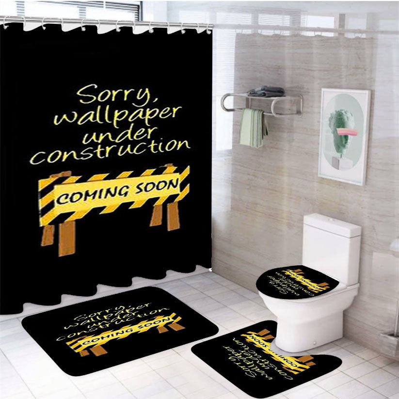 Sorry Walpaper Under Construction 4Pcs Bathroom Non-Slip Rugs Shower Curtain Fabric Waterproof