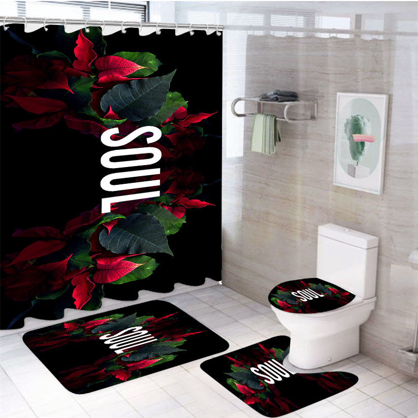 Soul Flower 4Pcs Bathroom Non-Slip Rugs Shower Curtain Fabric Waterproof
