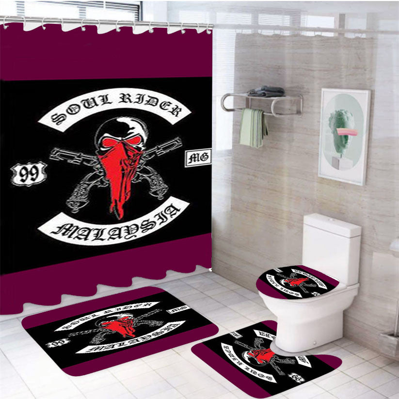 Soul Rider Malaysia 4Pcs Bathroom Non-Slip Rugs Shower Curtain Fabric Waterproof