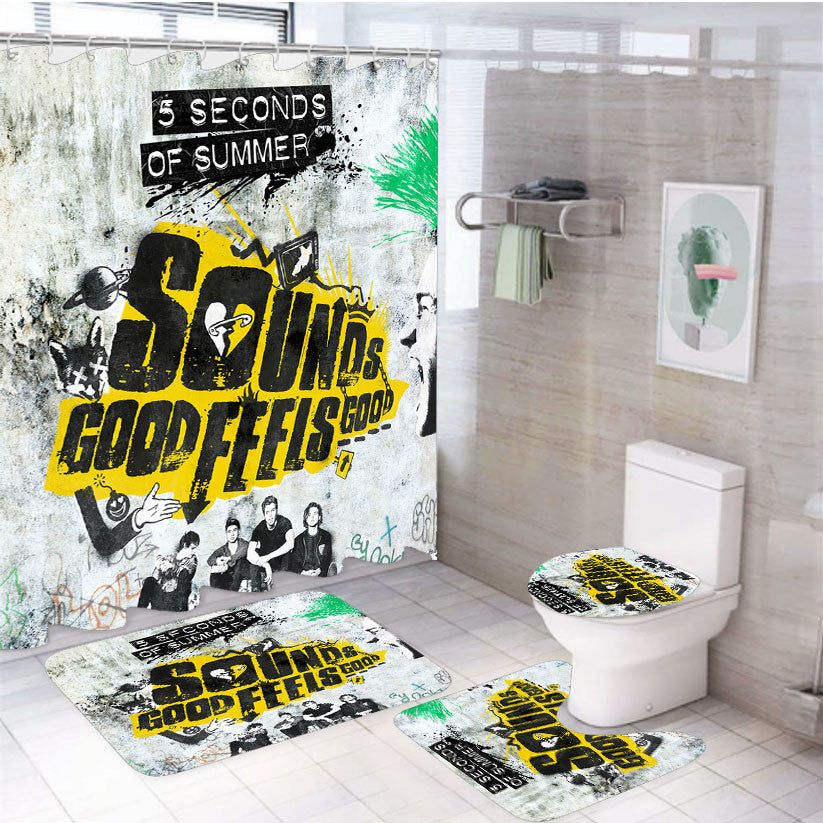 Sounds Good Feels Good 4Pcs Bathroom Non-Slip Rugs Shower Curtain Fabric Waterproof