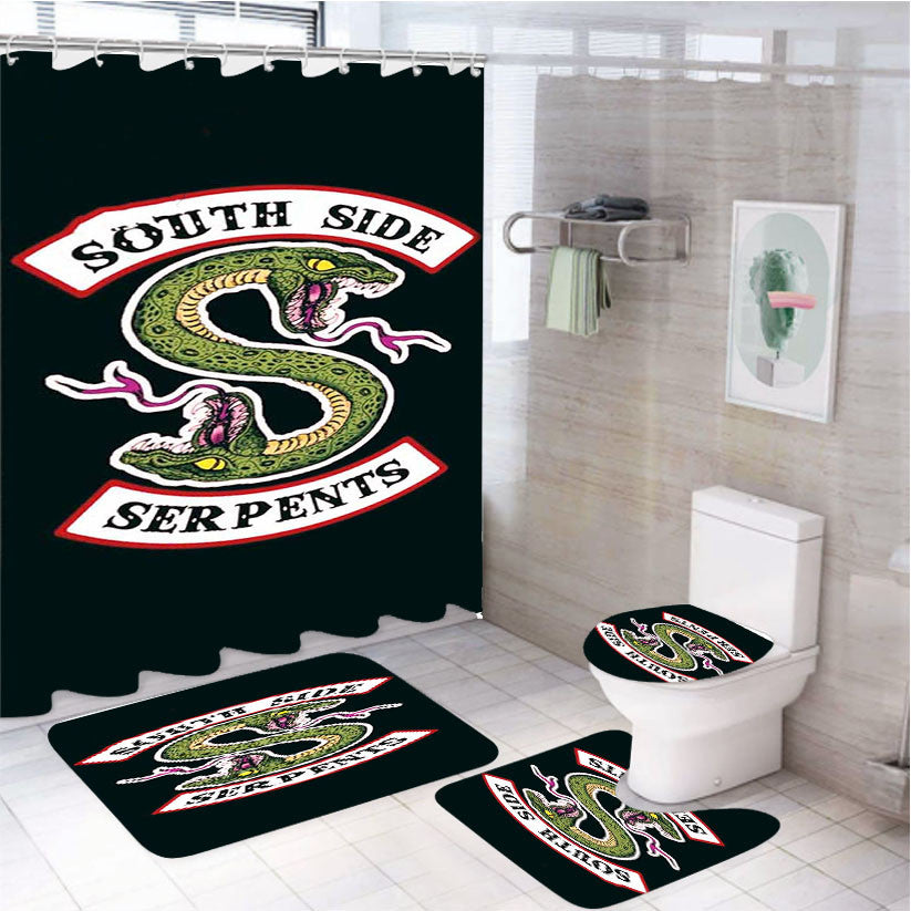 South Side Serpents 4Pcs Bathroom Non-Slip Rugs Shower Curtain Fabric Waterproof